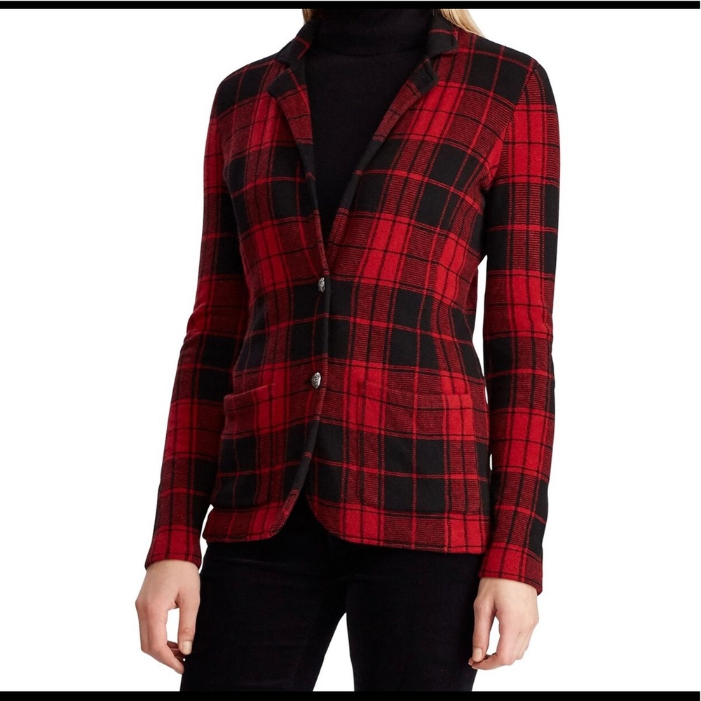 Red Plaid Sweater Blazer